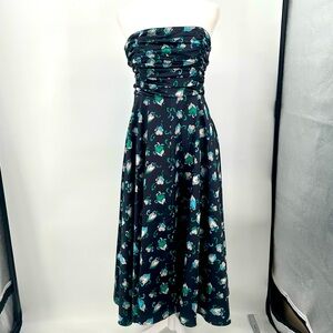 HVN Karla Dress Women's 10 Strapless A-line Heart Print Black Midi Flare $675